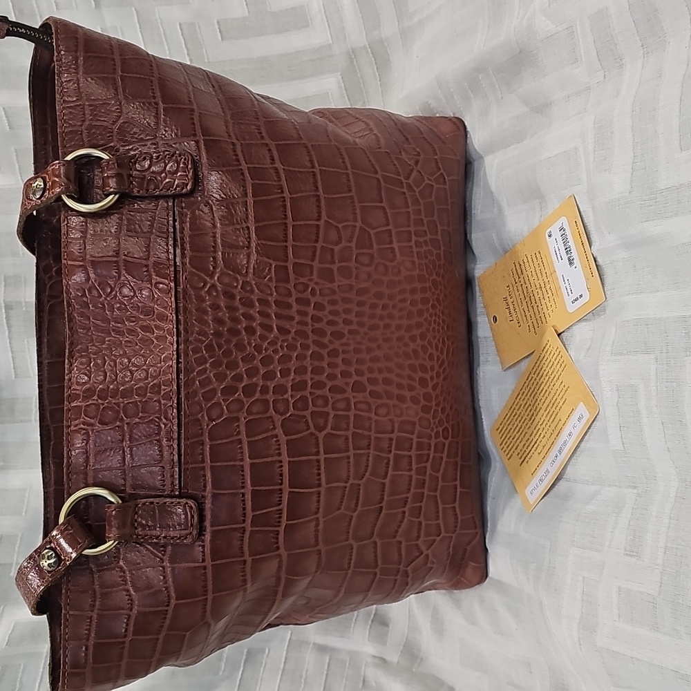 Patricia Nash Lindsell, Elegant British Tan Crocodile-Embossed Tote Bag